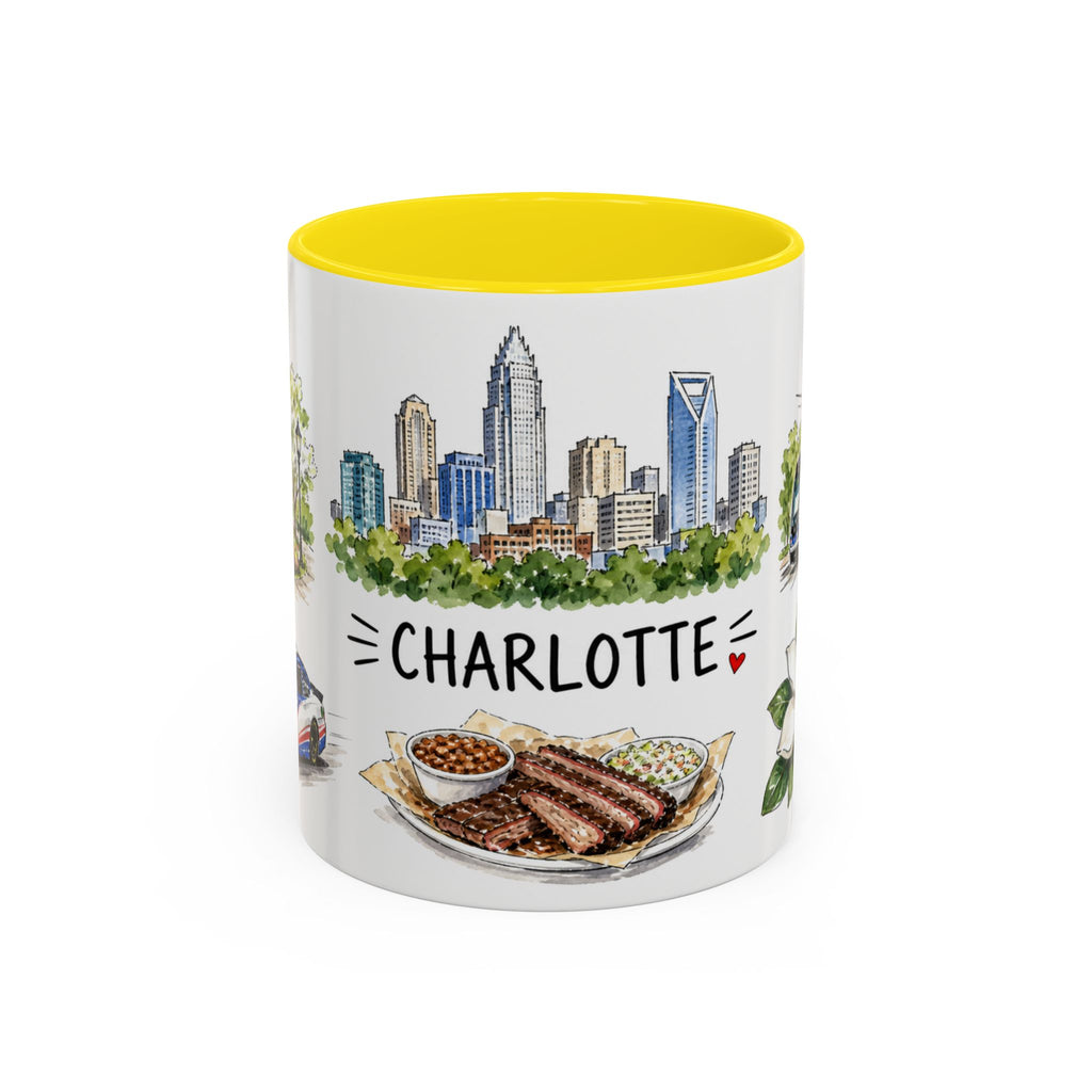 Charlotte Illustrated Travel Mug | City Souvenir Accent Coffee Mug | 11oz 15oz Ceramic Cup
