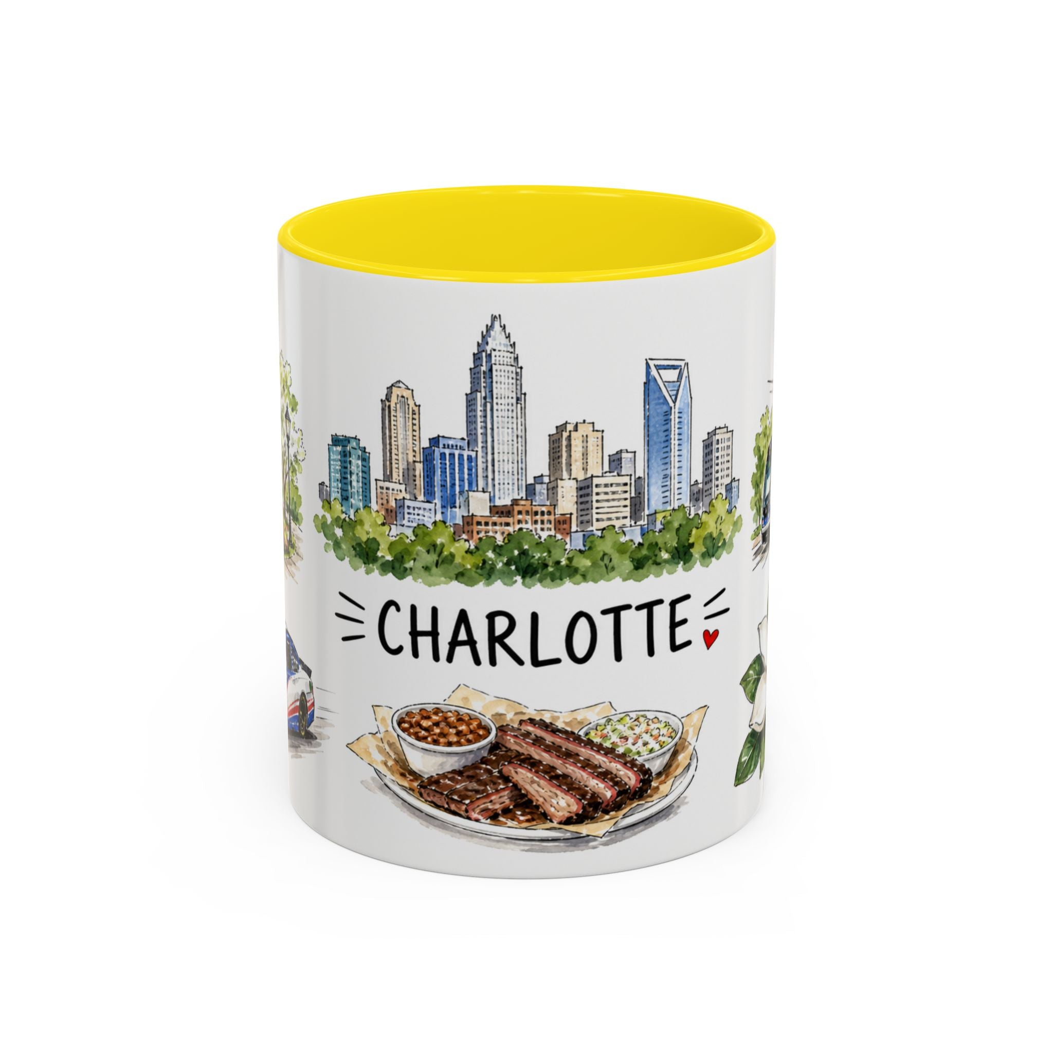 Charlotte Illustrated Travel Mug | City Souvenir Accent Coffee Mug | 11oz 15oz Ceramic Cup