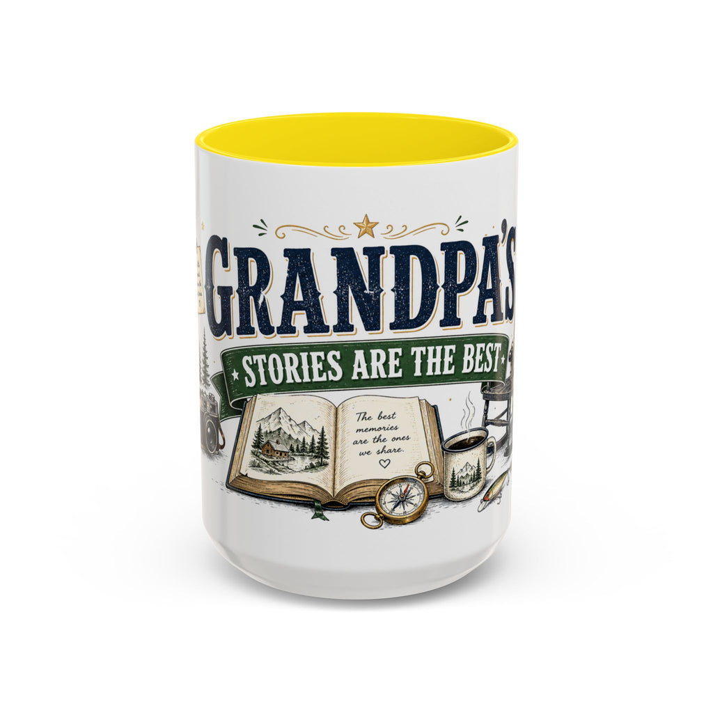 Grandpa's Stories Are The Best Coffee Mug | Gift From Grandkids | Accent Color Ceramic 11oz 15oz