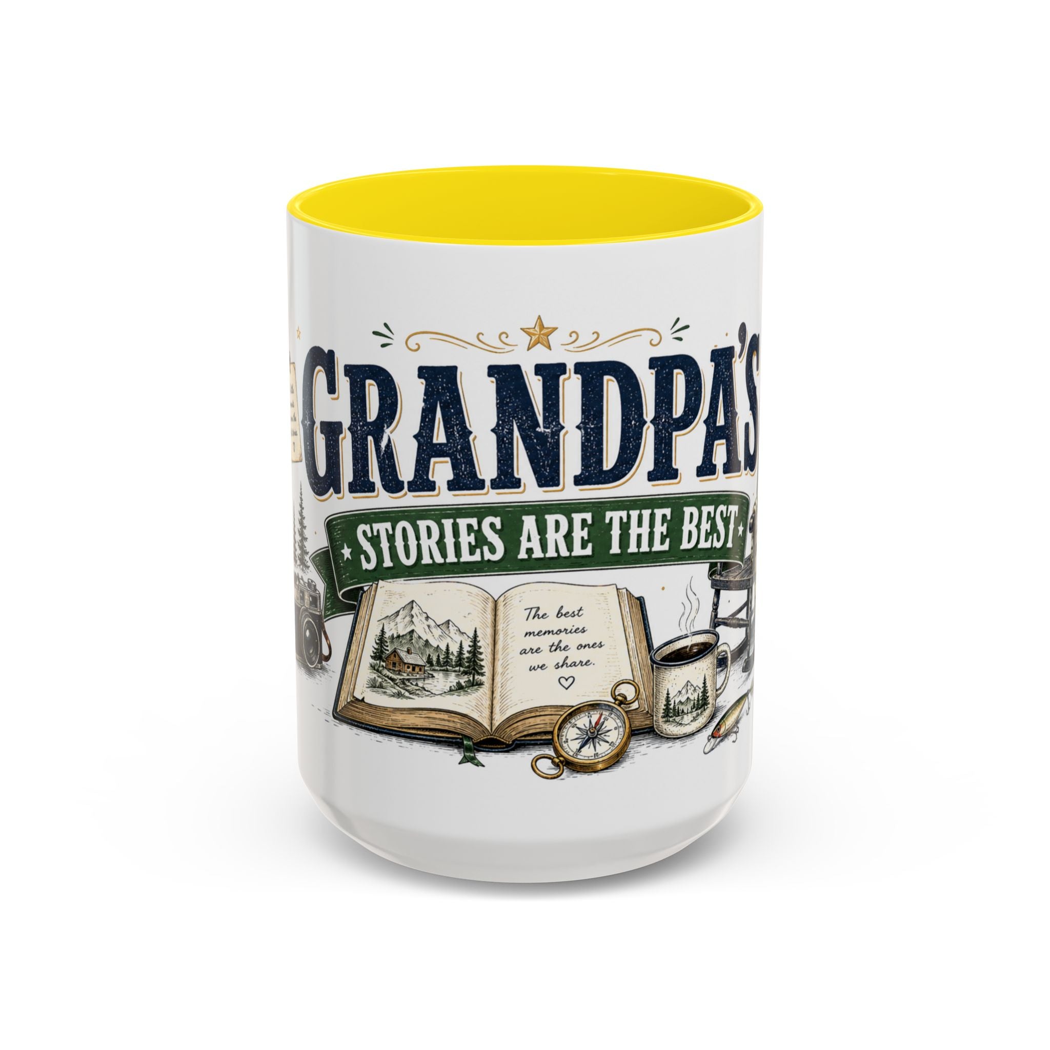 Grandpa's Stories Are The Best Coffee Mug | Gift From Grandkids | Accent Color Ceramic 11oz 15oz