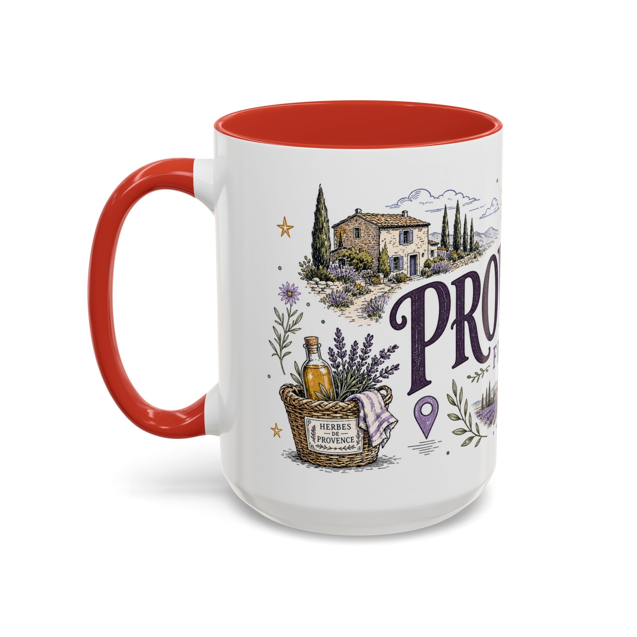 Provence Coffee Mug | Travel Destination Souvenir Gift | Accent Color Ceramic 11oz 15oz
