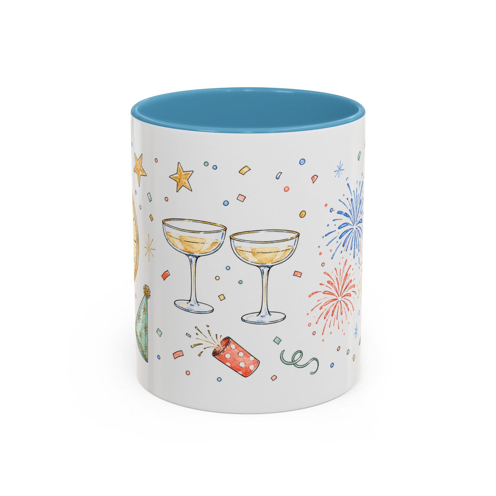 New Year Mug | Midnight Clock Toast Watercolor Celebration Gift | Accent Cup 11oz 15oz
