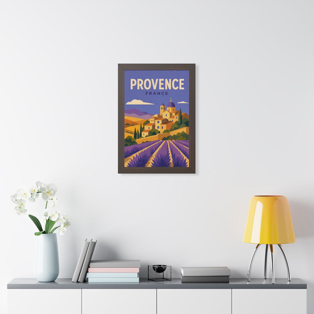 Provence France Framed Poster | Vintage Travel Wall Art | Black Walnut White Frame | 16x24 20x30
