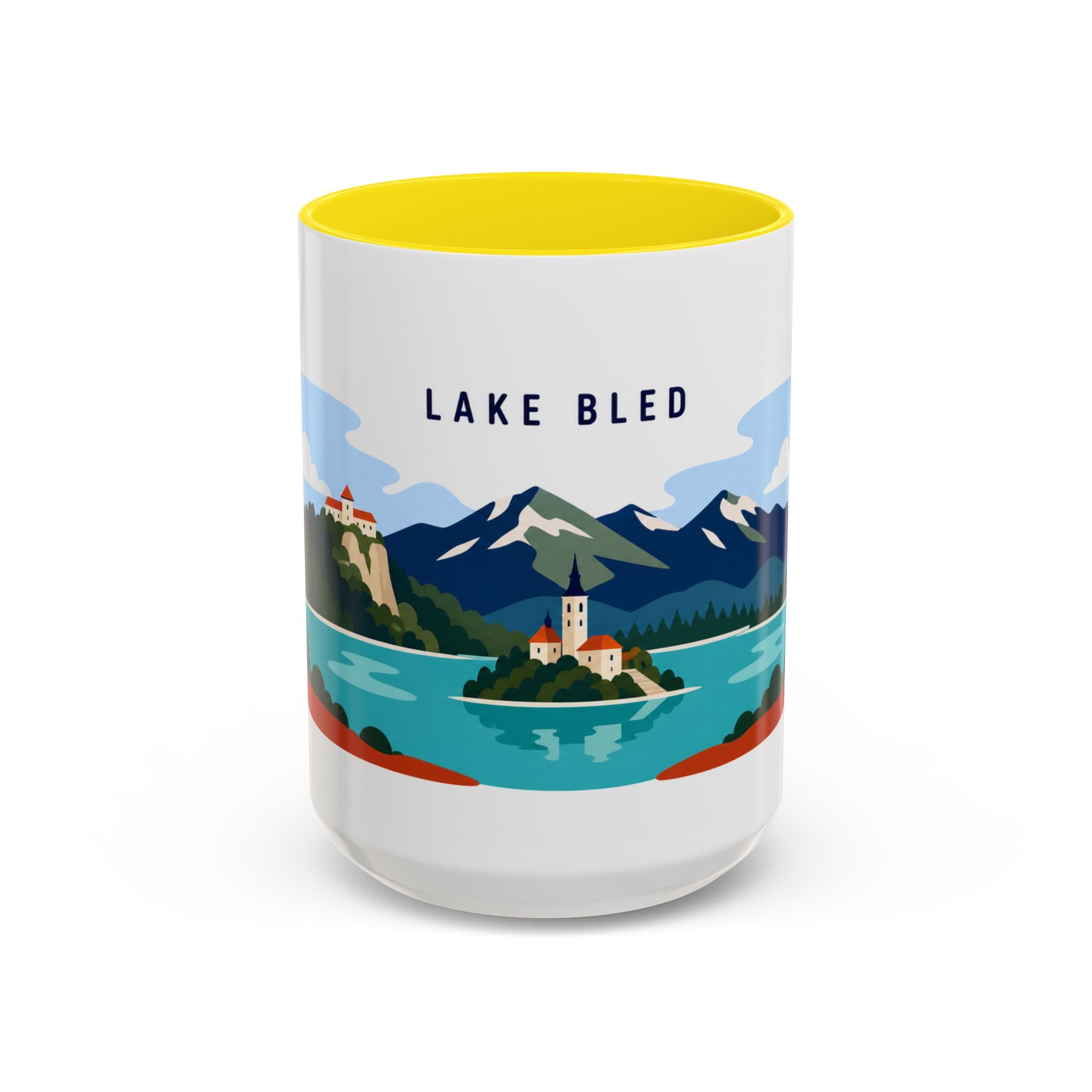 Lake Bled Coffee Mug | Travel Destination Souvenir Gift | Accent Color Ceramic 11oz 15oz