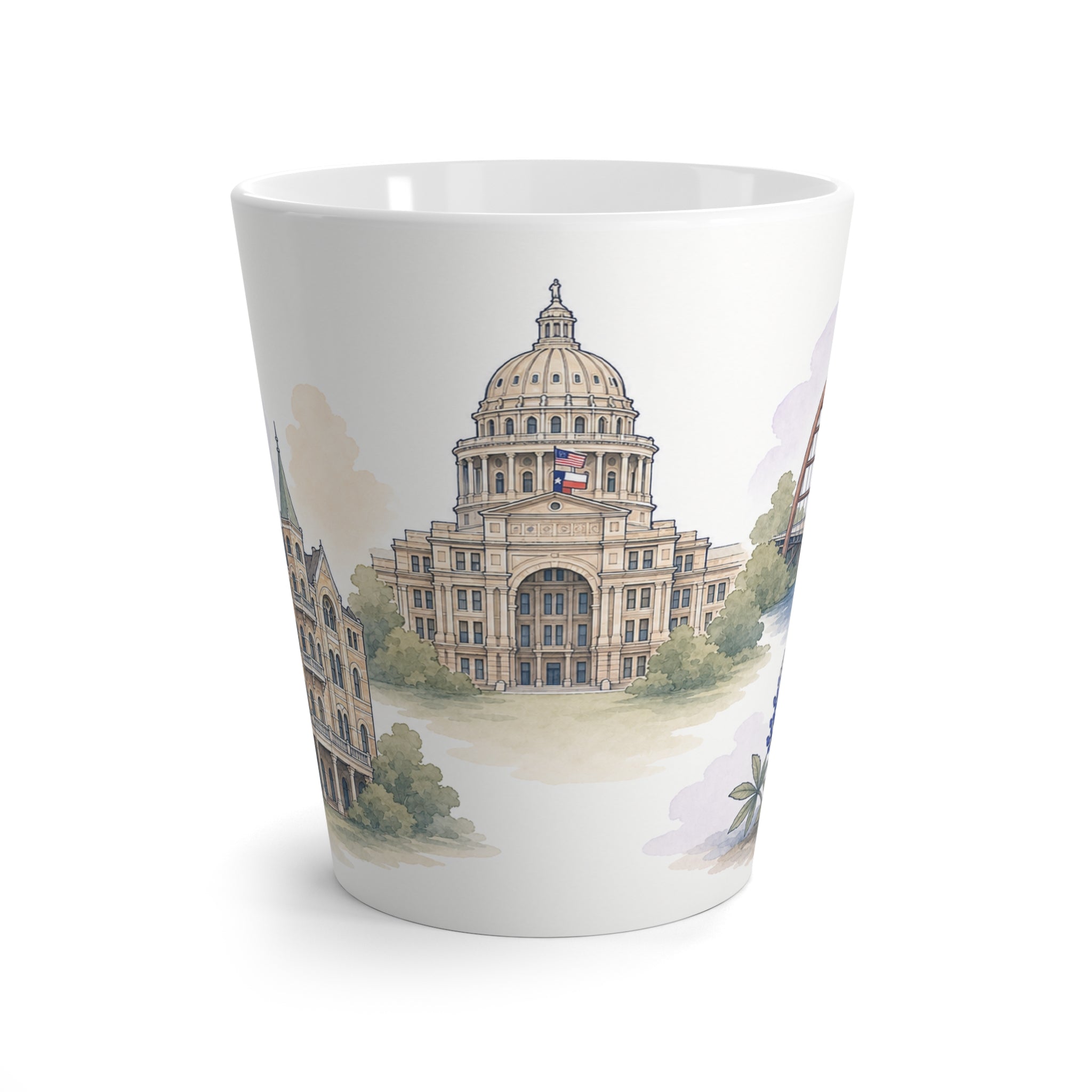 Austin Latte Mug | Watercolor City Travel Mug | 12 oz Ceramic Souvenir Gift