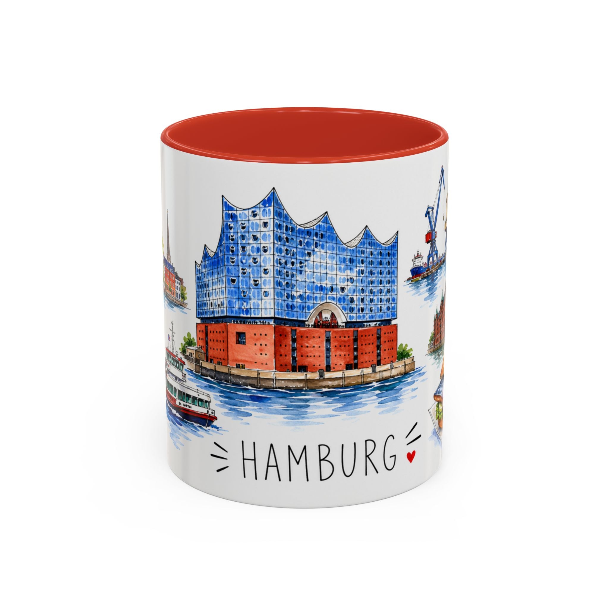 Hamburg Illustrated Travel Mug | City Souvenir Accent Coffee Mug | 11oz 15oz Ceramic Cup