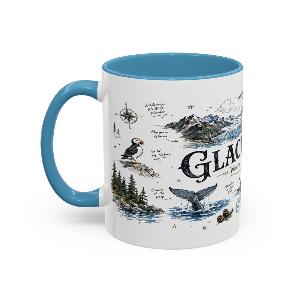 Glacier Bay National Park Coffee Mug | Alaska Wilderness Kayaking Gift | Accent Color Ceramic 11oz 15oz