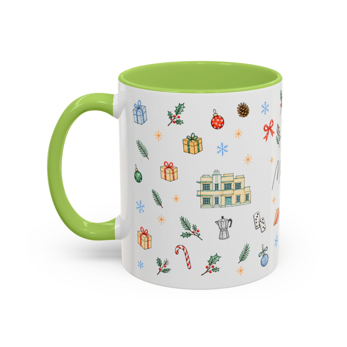 Miami Christmas Mug | Watercolor Art Deco City Souvenir (11oz/15oz)