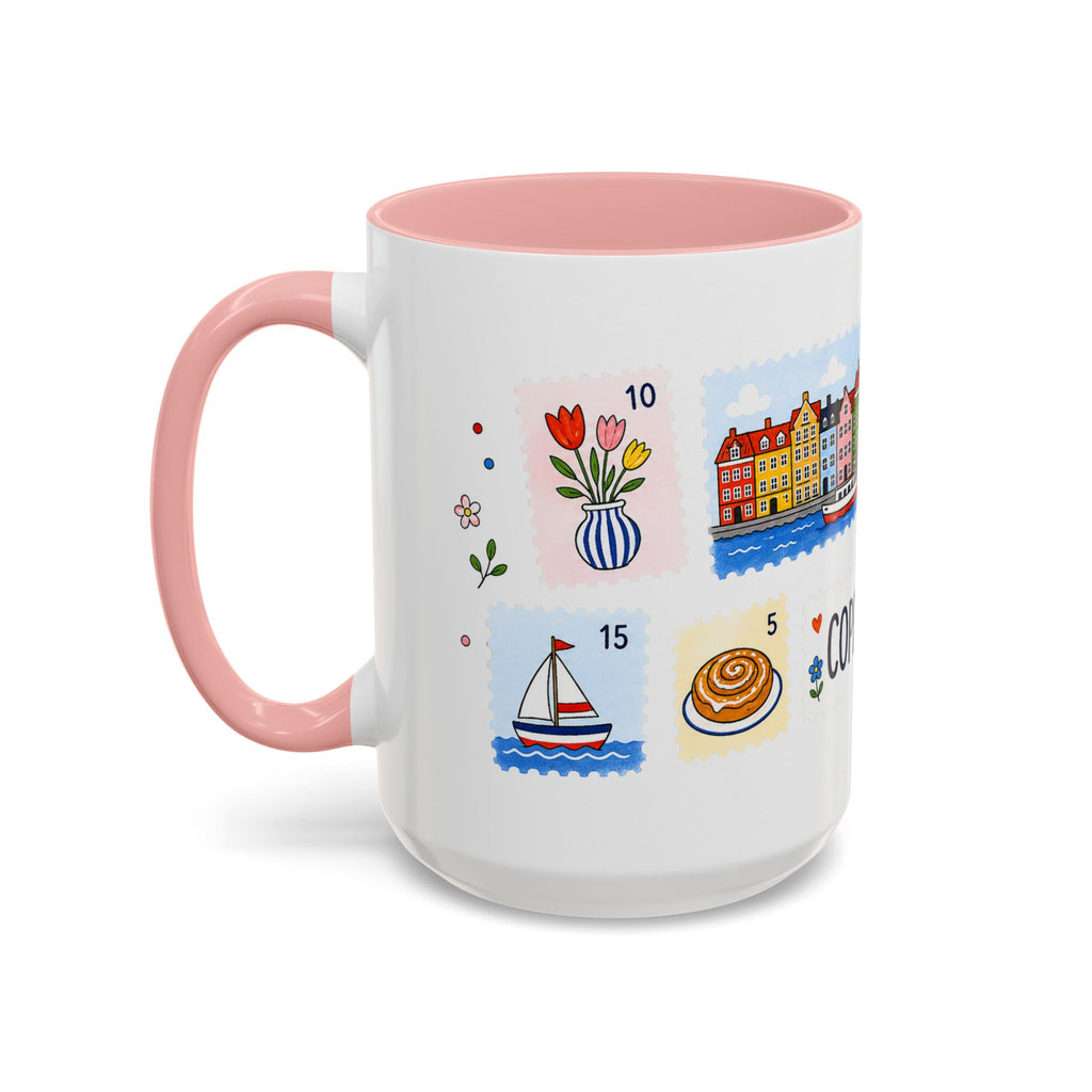 Copenhagen Coffee Mug | Postage Stamp Collage Mug | Travel Souvenir Accent Cup 11oz 15oz