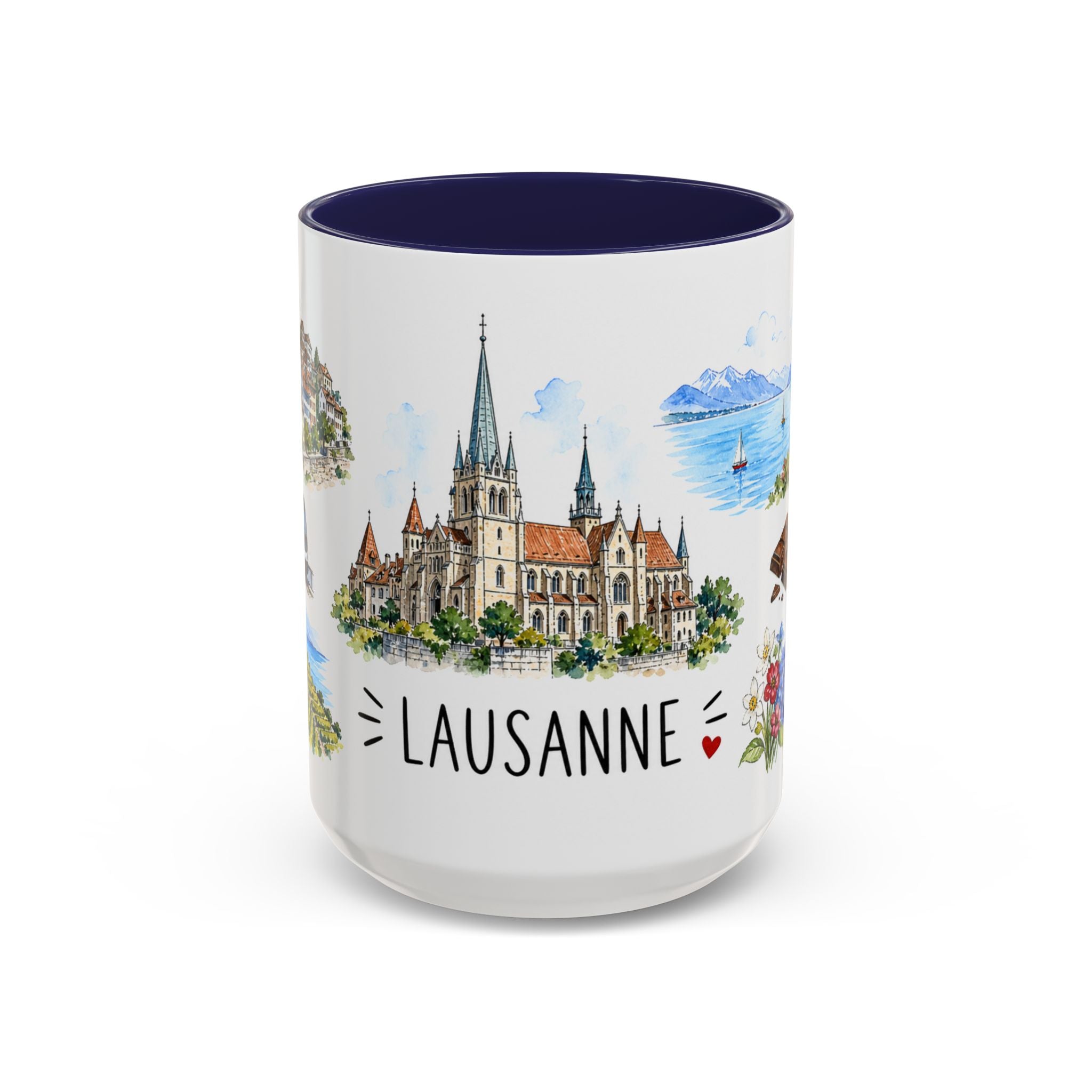Lausanne Illustrated Travel Mug | City Souvenir Accent Coffee Mug | 11oz 15oz Ceramic Cup