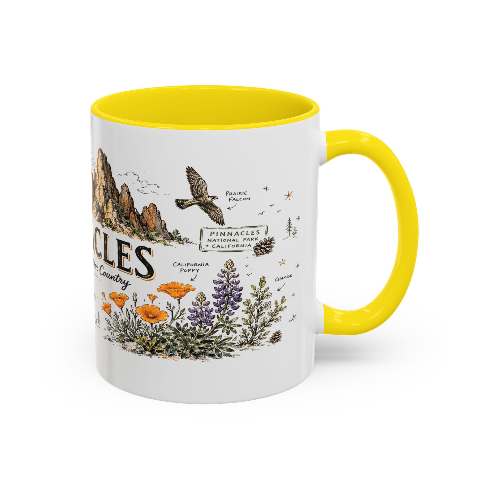 Pinnacles National Park Coffee Mug | California Rock Climbing Condor Gift | Accent Color Ceramic 11oz 15oz