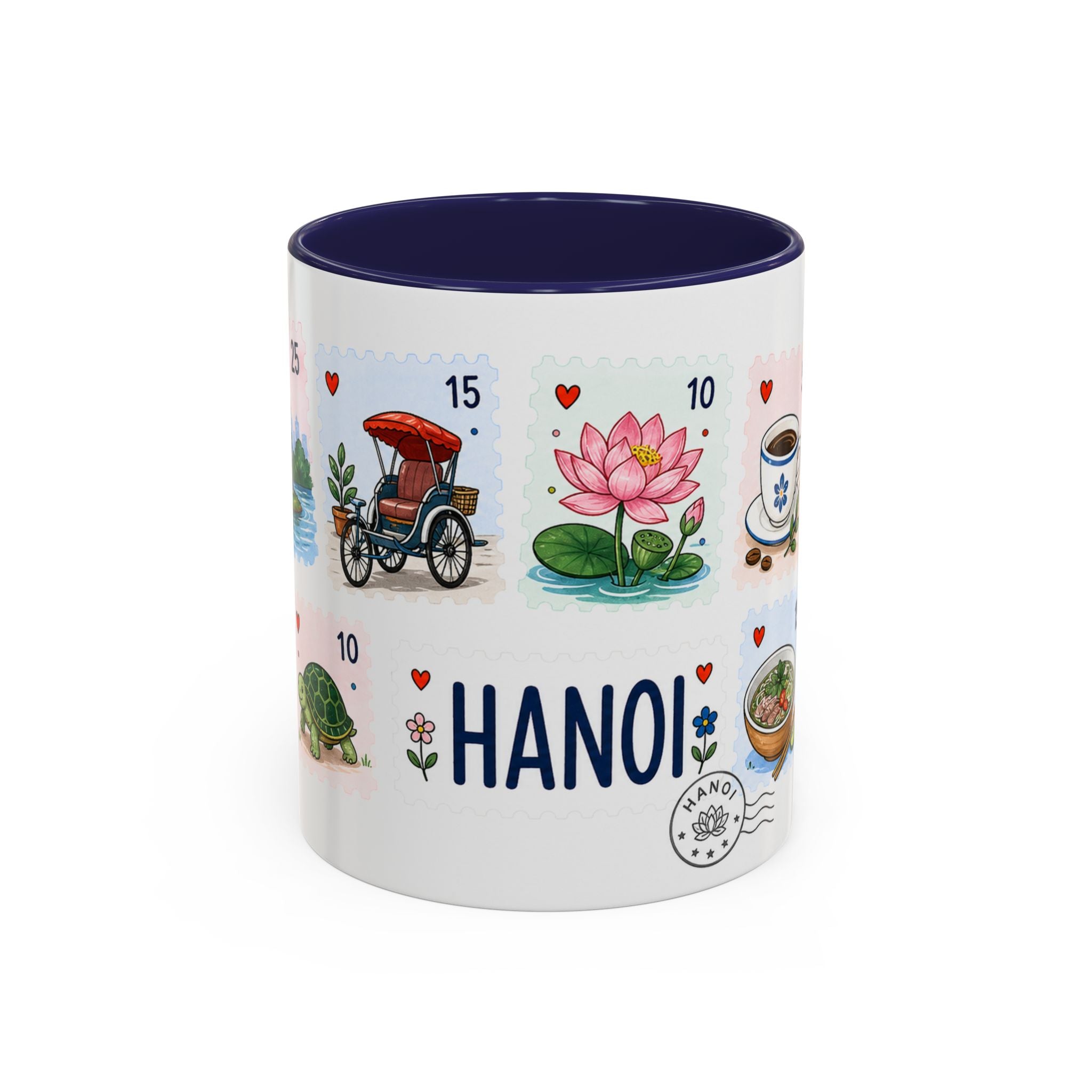 Hanoi Coffee Mug | Postage Stamp Collage Mug | Travel Souvenir Accent Cup 11oz 15oz