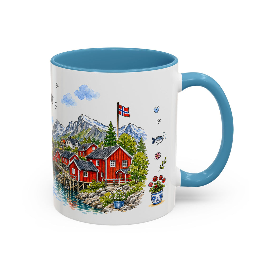 Reine Illustrated Travel Mug | Norway Souvenir Accent Coffee Mug | 11oz 15oz Ceramic Cup