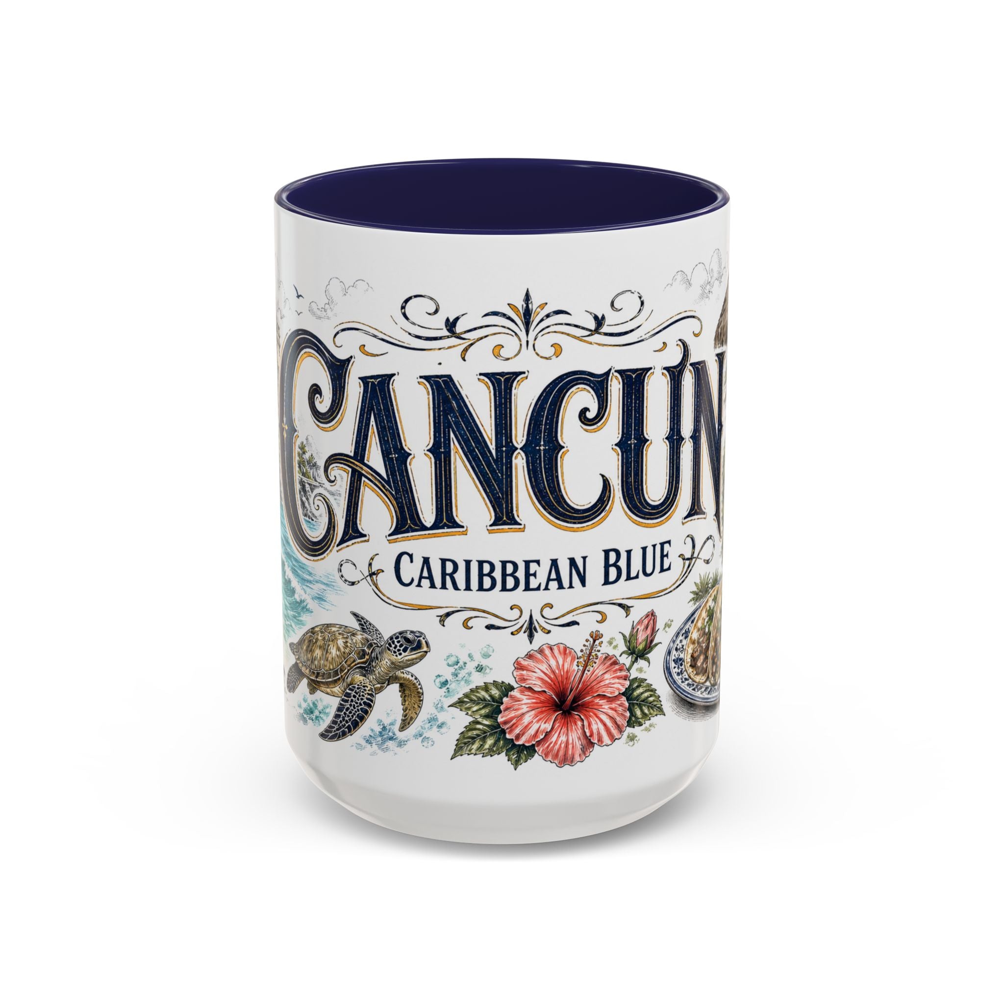 Cancun Coffee Mug | Mexico Travel Souvenir | Vintage Illustrated City Gift | 11 oz 15 oz Accent Mug