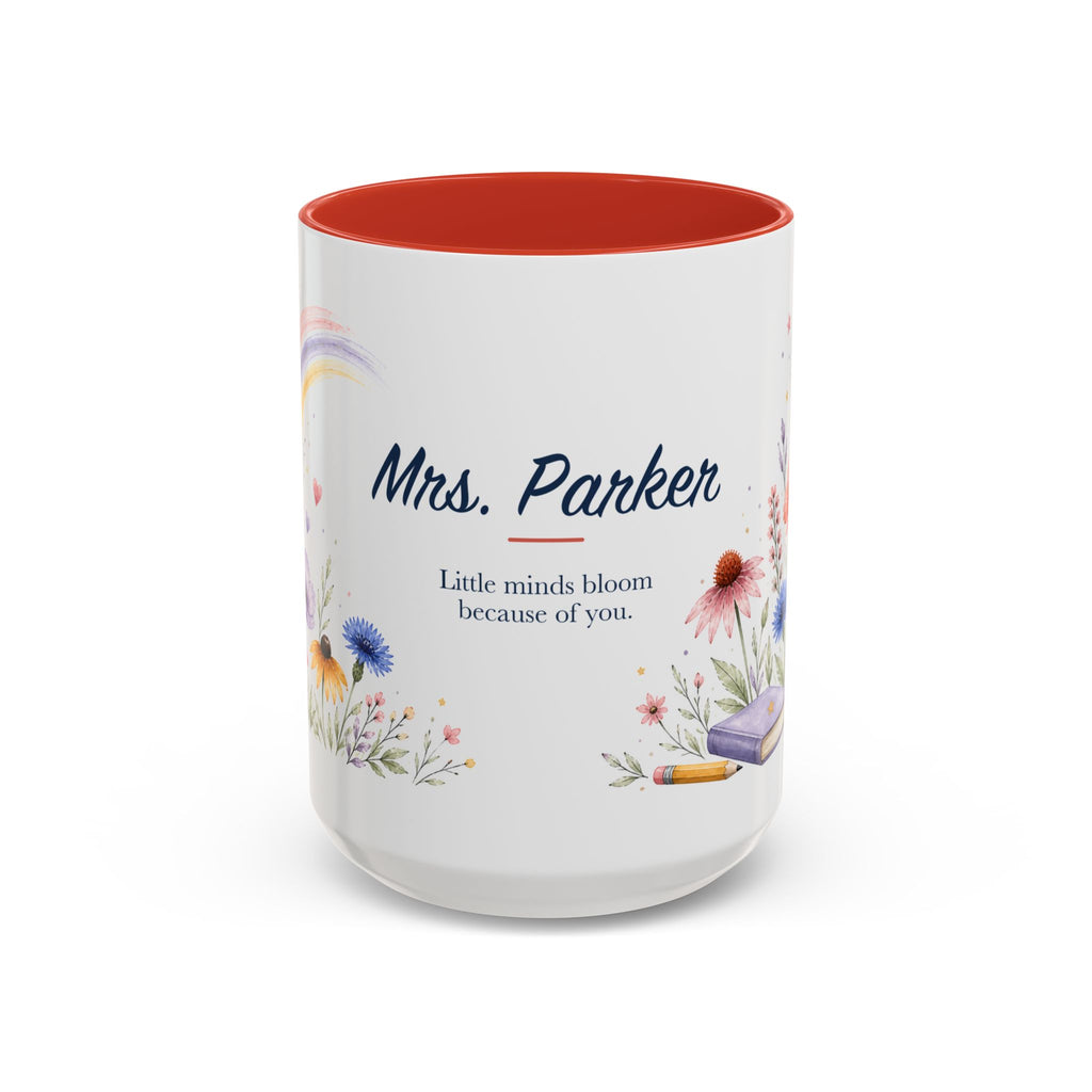 Personalized Kindergarten Teacher Mug | Custom Name Wildflower Rainbow Cup | Back to School Gift