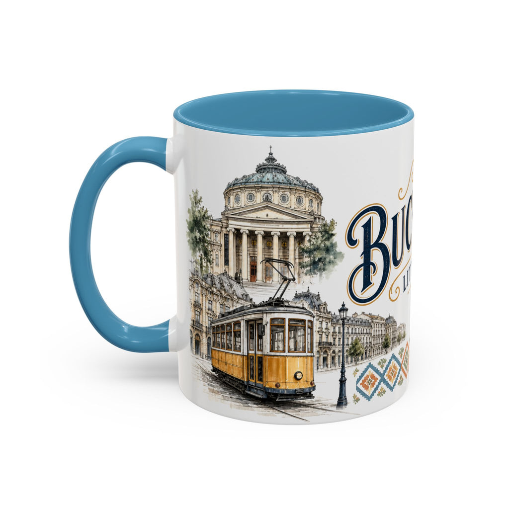 Bucharest Coffee Mug | Romania Travel Souvenir | Vintage Illustrated City Gift | 11 oz 15 oz Accent Mug