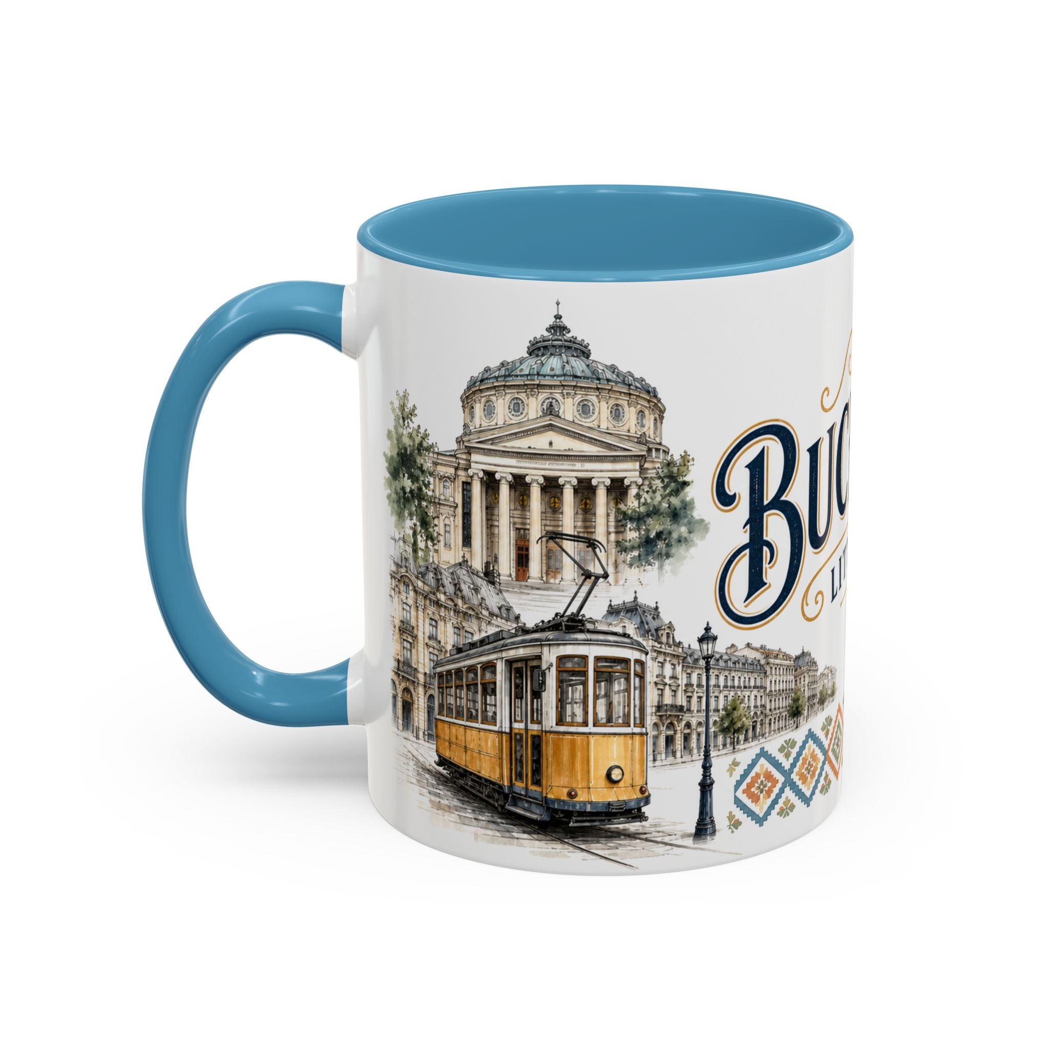 Bucharest Coffee Mug | Romania Travel Souvenir | Vintage Illustrated City Gift | 11 oz 15 oz Accent Mug