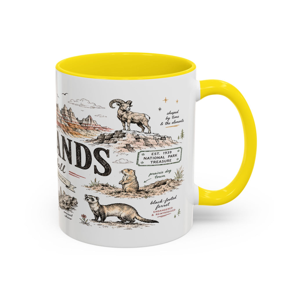 Badlands National Park Coffee Mug | South Dakota Prairie Fossil Hiking Gift | Accent Color Ceramic 11oz 15oz