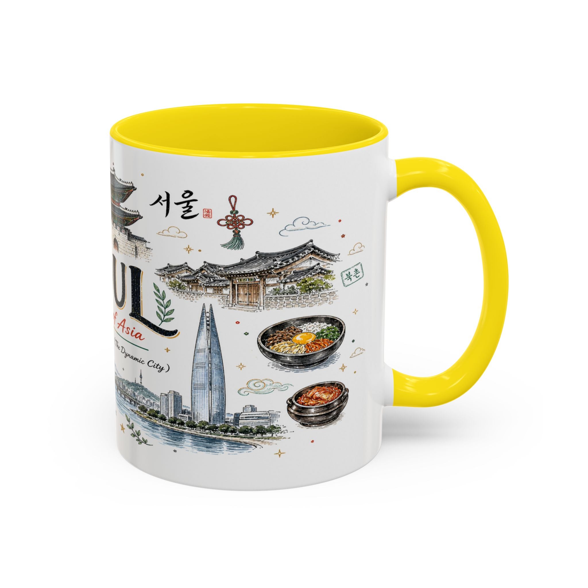 Seoul Coffee Mug | Korea Souvenir Travel Gift | Accent Color Ceramic 11oz 15oz