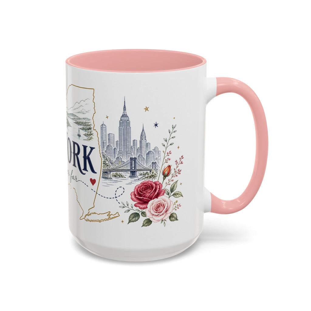 New York State Map Mug | Botanical Rose Accents, Long Distance Friendship Gift