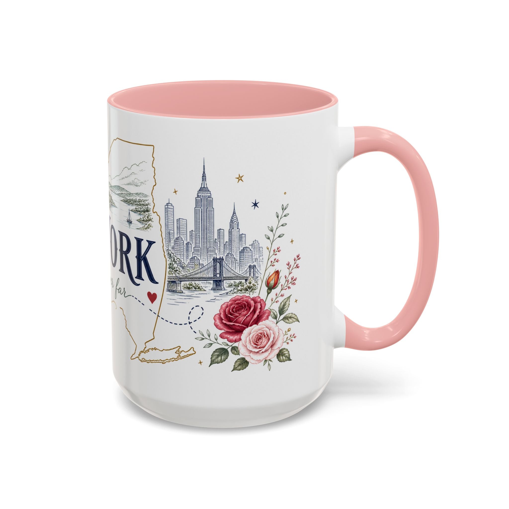 New York State Map Mug | Botanical Rose Accents, Long Distance Friendship Gift