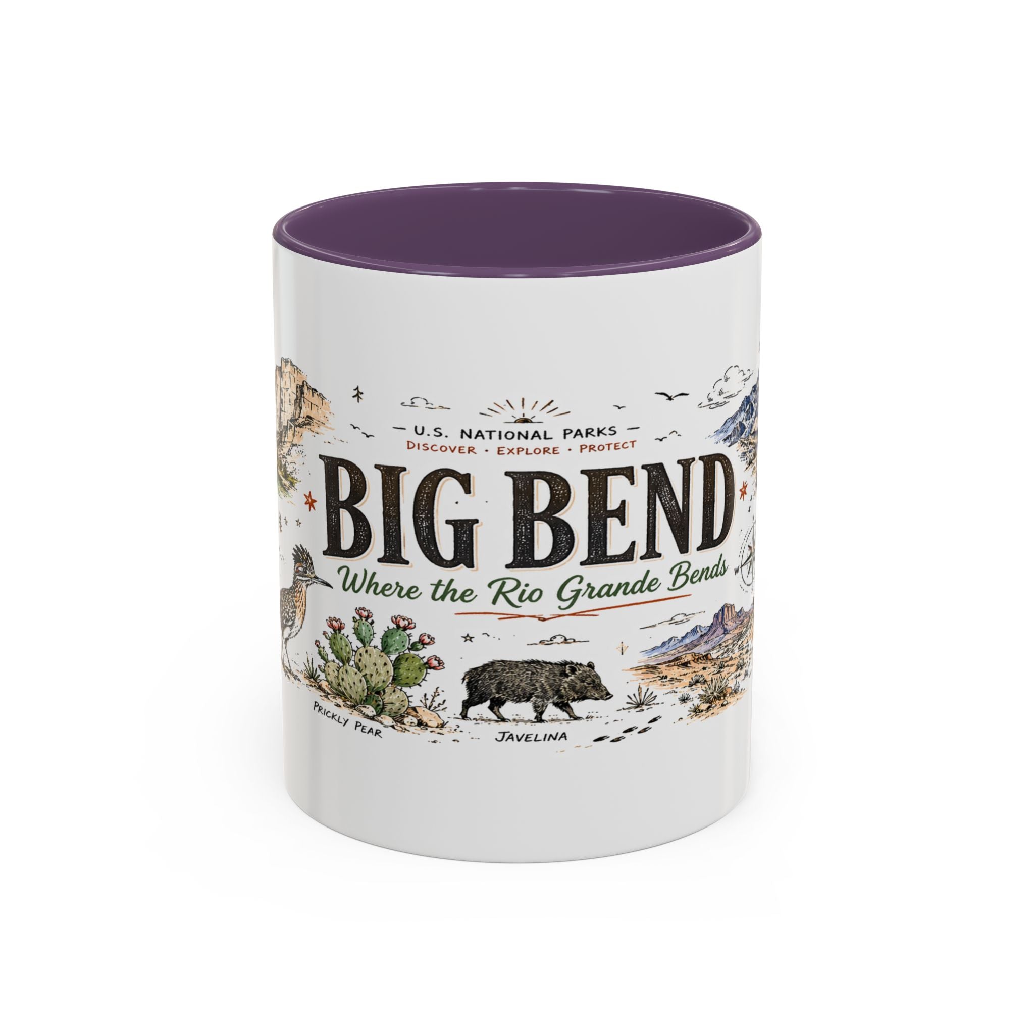 Big Bend National Park Coffee Mug | Texas Desert River Canyon Hiking Gift | Accent Color Ceramic 11oz 15oz