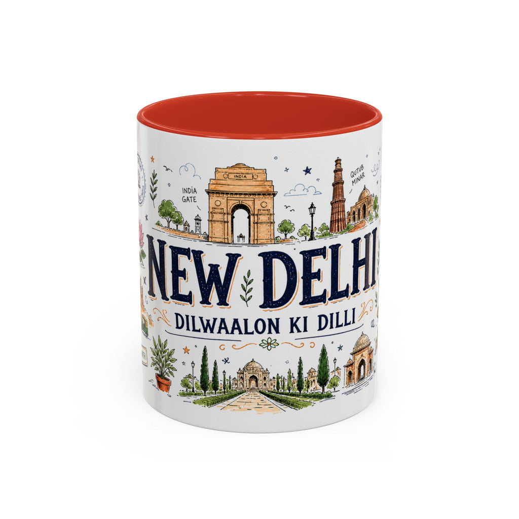 New Delhi Coffee Mug | India Souvenir Travel Gift | Accent Color Ceramic 11oz 15oz