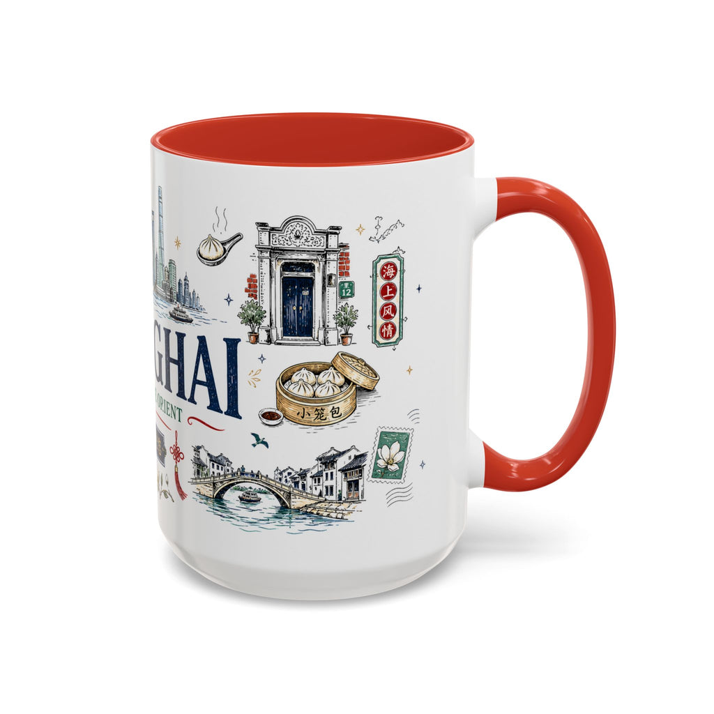 Shanghai Coffee Mug | China Souvenir Travel Gift | Accent Color Ceramic 11oz 15oz