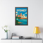 Sydney Opera House Australia Framed Poster | Vintage Travel Wall Art | Black Walnut White Frame | 16x24 20x30