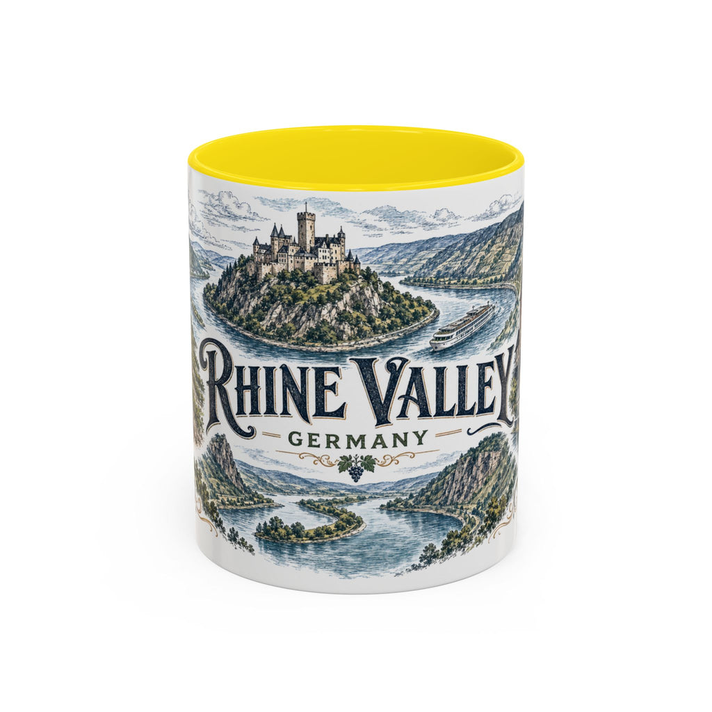 Rhine Valley Mug, Germany Travel Souvenir, Bucket List Gift, Accent Ceramic Coffee Mug 11oz 15oz