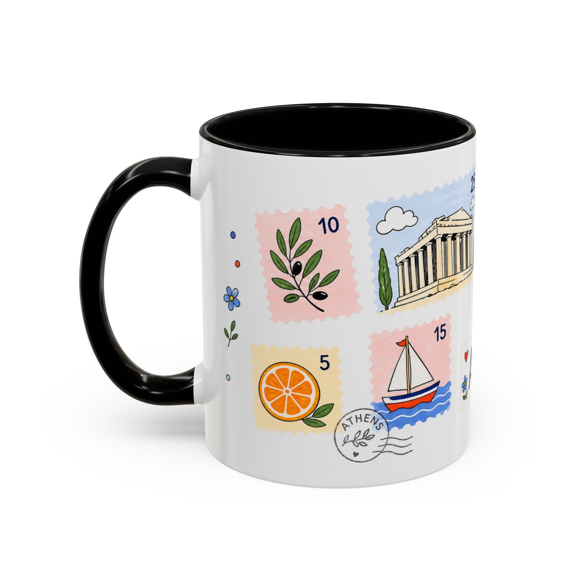 Athens Coffee Mug | Postage Stamp Collage Mug | Travel Souvenir Accent Cup 11oz 15oz