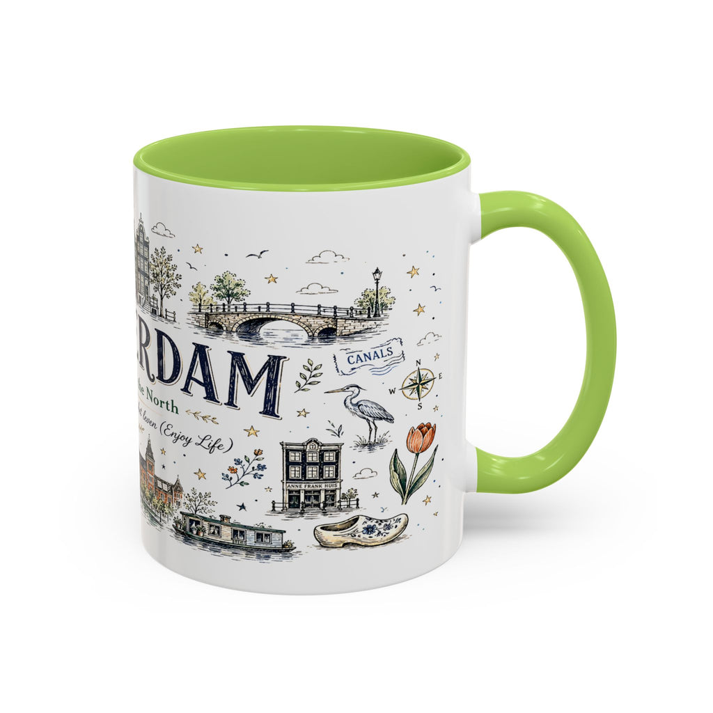 Amsterdam Coffee Mug | Netherlands Souvenir Travel Gift | Accent Color Ceramic 11oz 15oz