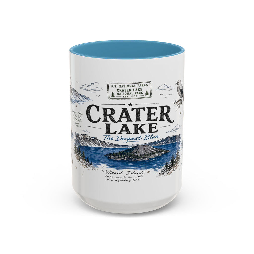 Crater Lake National Park Coffee Mug | Oregon Volcano Blue Lake Hiking Gift | Accent Color Ceramic 11oz 15oz