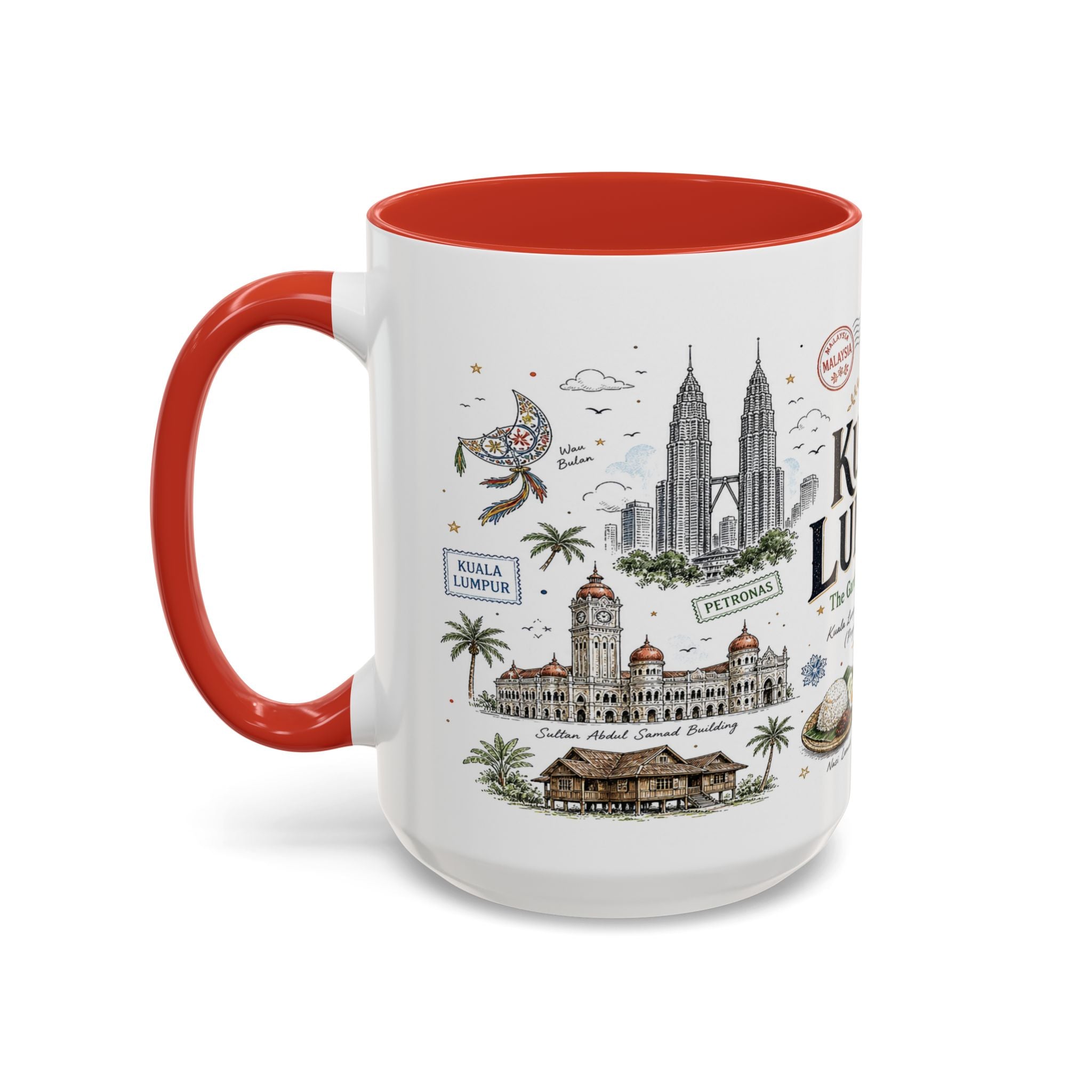 Kuala Lumpur Coffee Mug | Malaysia Souvenir Travel Gift | Accent Color Ceramic 11oz 15oz