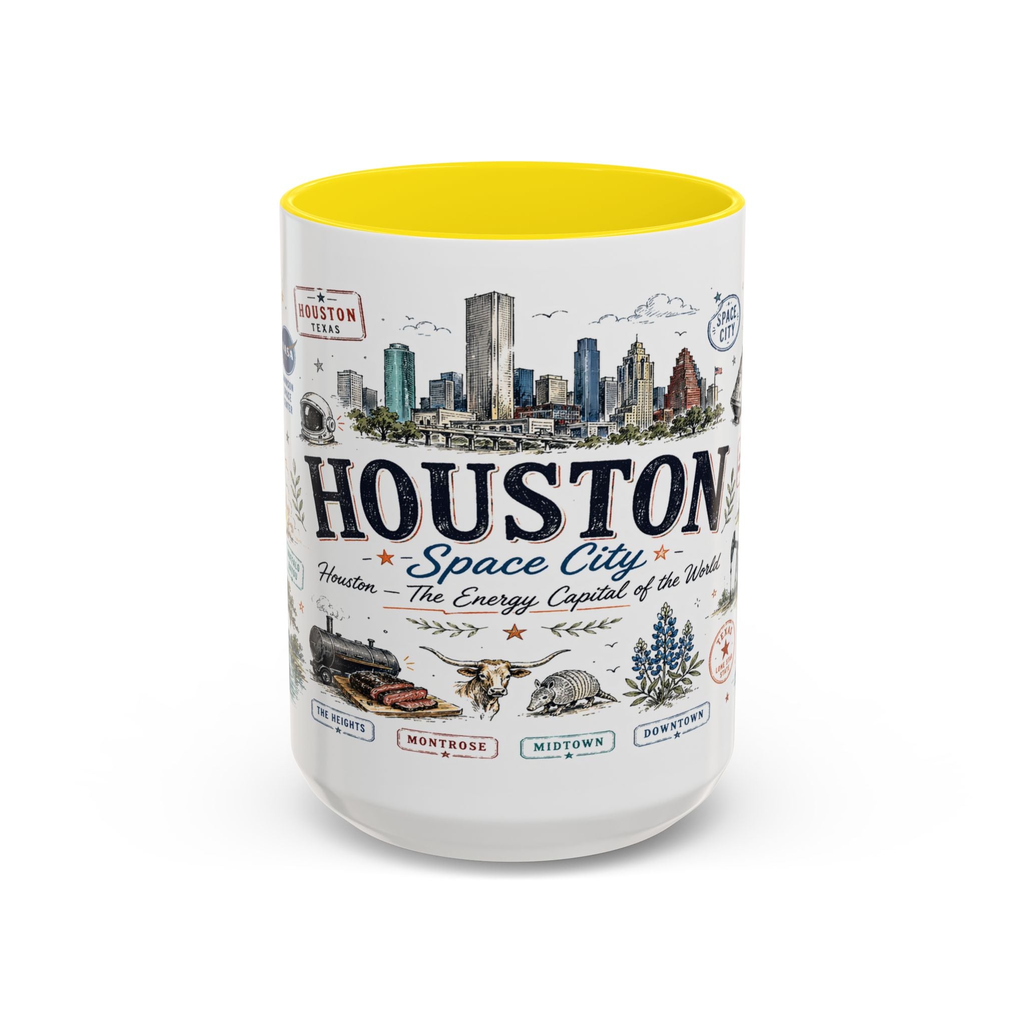 Houston Coffee Mug | Texas Souvenir City Gift | Accent Color Ceramic 11oz 15oz