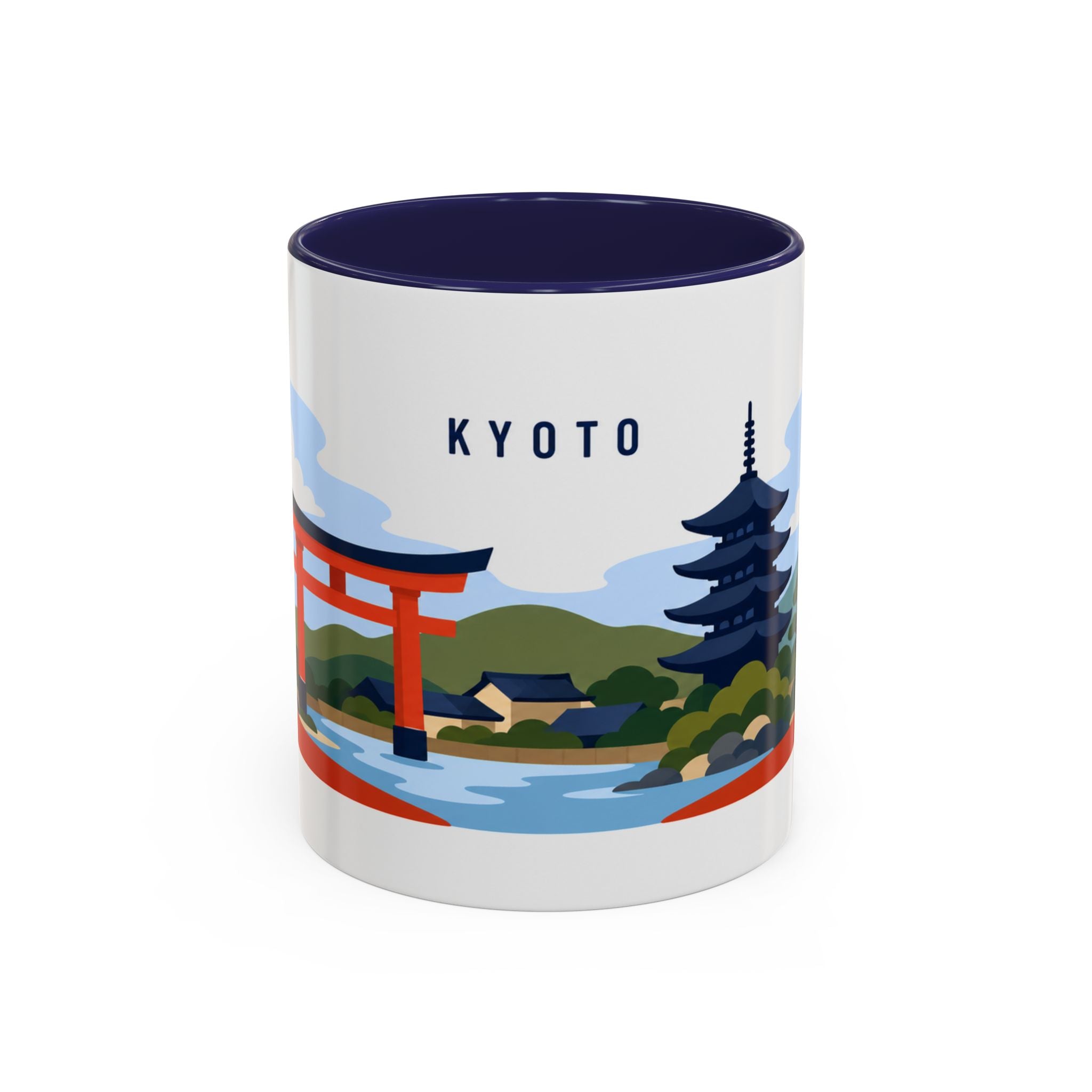Kyoto Coffee Mug | Travel Destination Souvenir Gift | Accent Color Ceramic 11oz 15oz