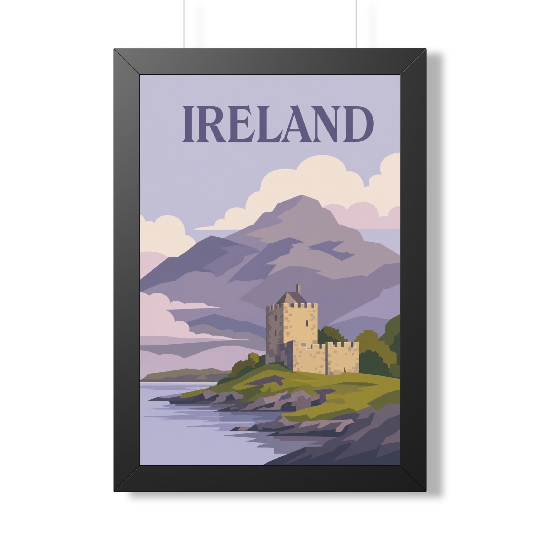 Ireland Castle Ireland Framed Poster | Vintage Travel Wall Art | Black Walnut White Frame | 16x24 20x30