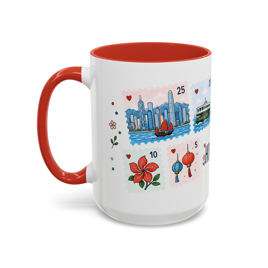 Hong Kong Coffee Mug | Postage Stamp Collage Mug | Travel Souvenir Accent Cup 11oz 15oz