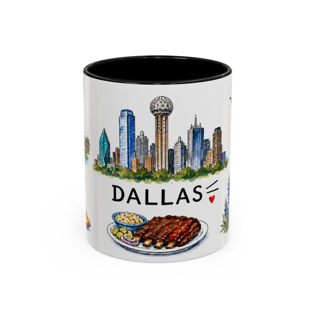 Dallas Illustrated Travel Mug | City Souvenir Accent Coffee Mug | 11oz 15oz Ceramic Cup