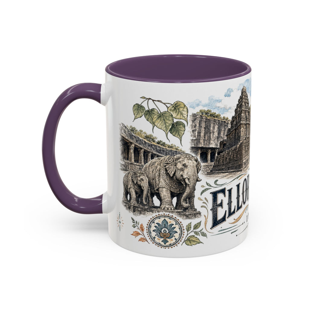 Ellora Caves Mug, India Travel Souvenir, Bucket List Gift, Accent Ceramic Coffee Mug 11oz 15oz