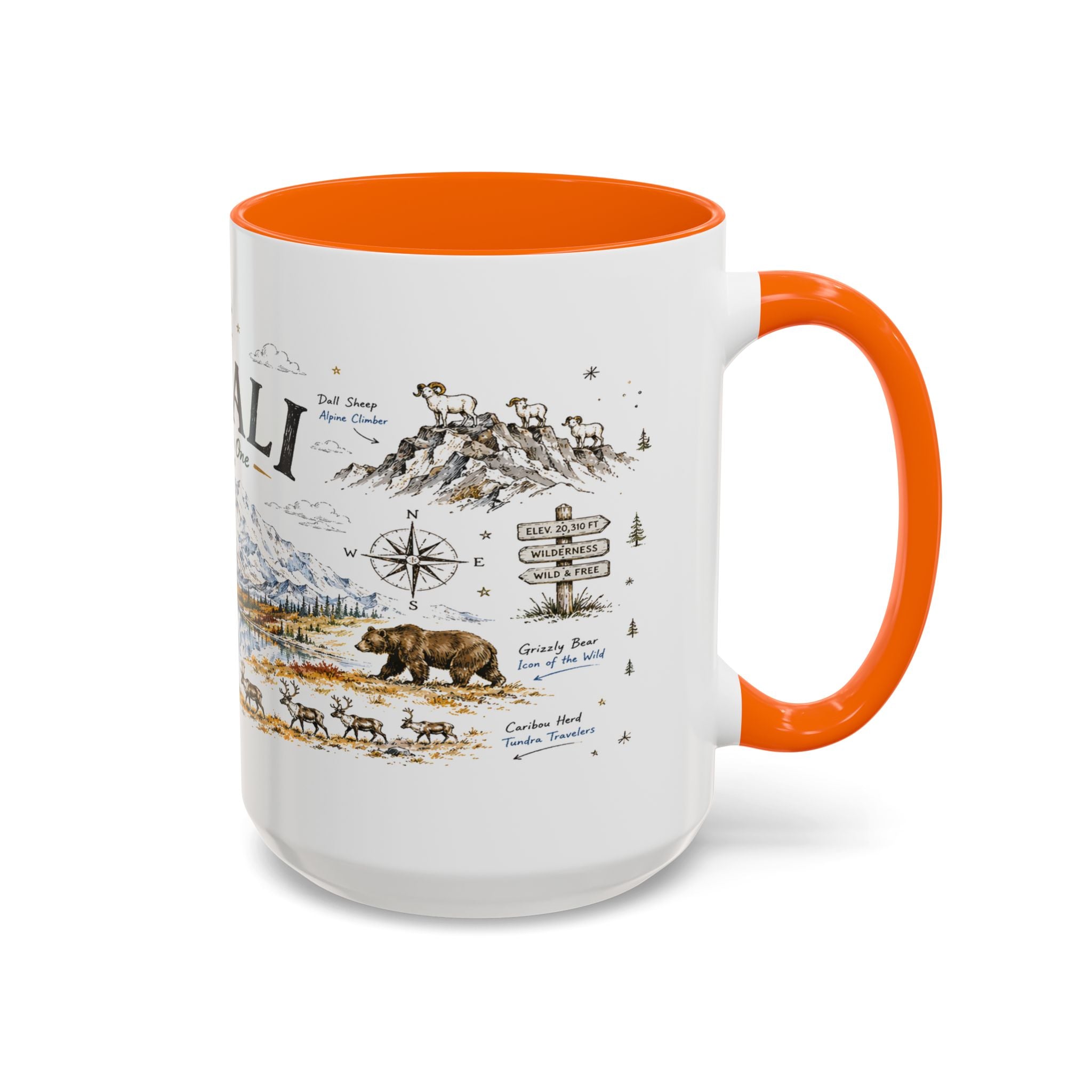 Denali National Park Coffee Mug | Alaska National Park Hiking Gift | Accent Color Ceramic 11oz 15oz