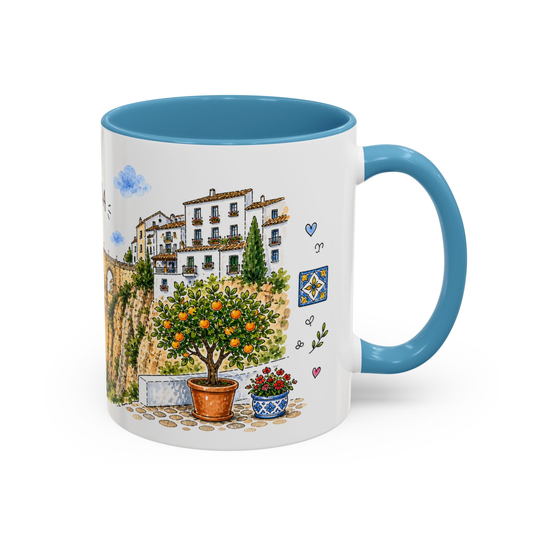 Ronda Illustrated Travel Mug | Spain Souvenir Accent Coffee Mug | 11oz 15oz Ceramic Cup