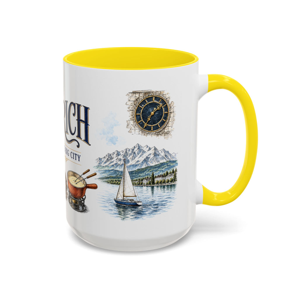 Zurich Coffee Mug | Switzerland Travel Souvenir | Vintage Illustrated City Gift | 11 oz 15 oz Accent Mug