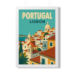 Lisbon Portugal Framed Poster | Vintage Travel Wall Art | Black Walnut White Frame | 16x24 20x30