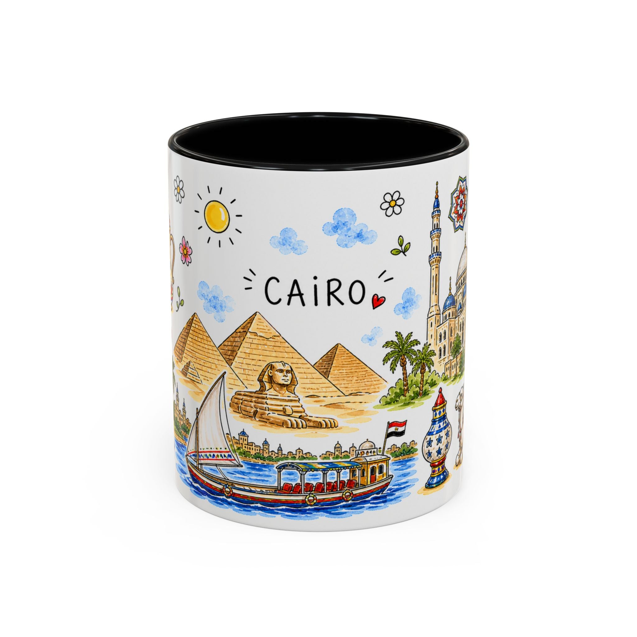 Cairo Illustrated Travel Mug | City Souvenir Accent Coffee Mug | 11oz 15oz Ceramic Cup