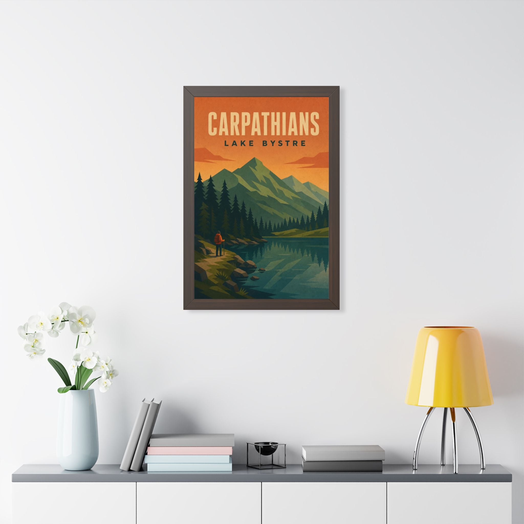 Carpathian Mountains Europe Framed Poster | Vintage Travel Wall Art | Black Walnut White Frame | 16x24 20x30