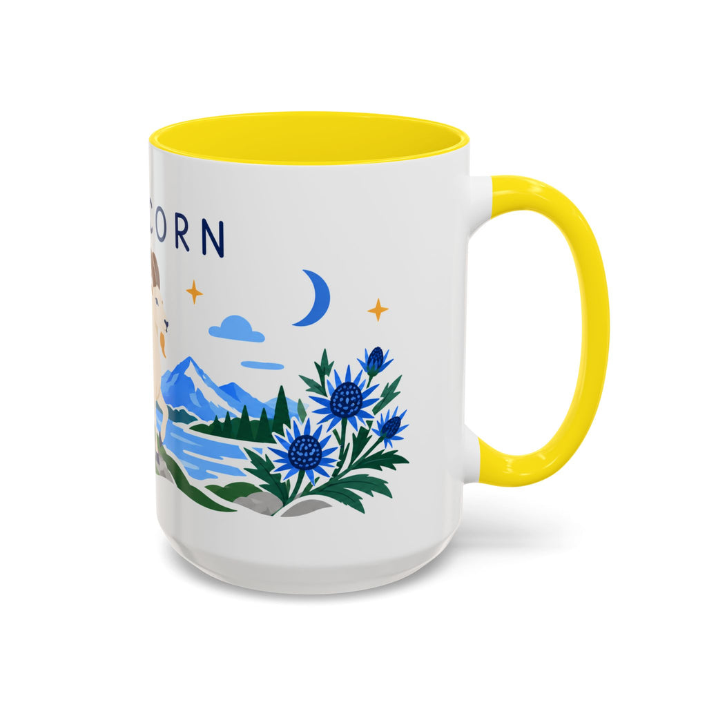 Capricorn Zodiac Coffee Mug | Sea Goat and Floral Design | Astrology Birthday Gift | 11 oz 15 oz Ceramic Accent Mug