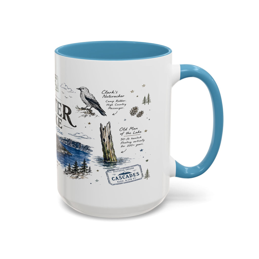 Crater Lake National Park Coffee Mug | Oregon Volcano Blue Lake Hiking Gift | Accent Color Ceramic 11oz 15oz