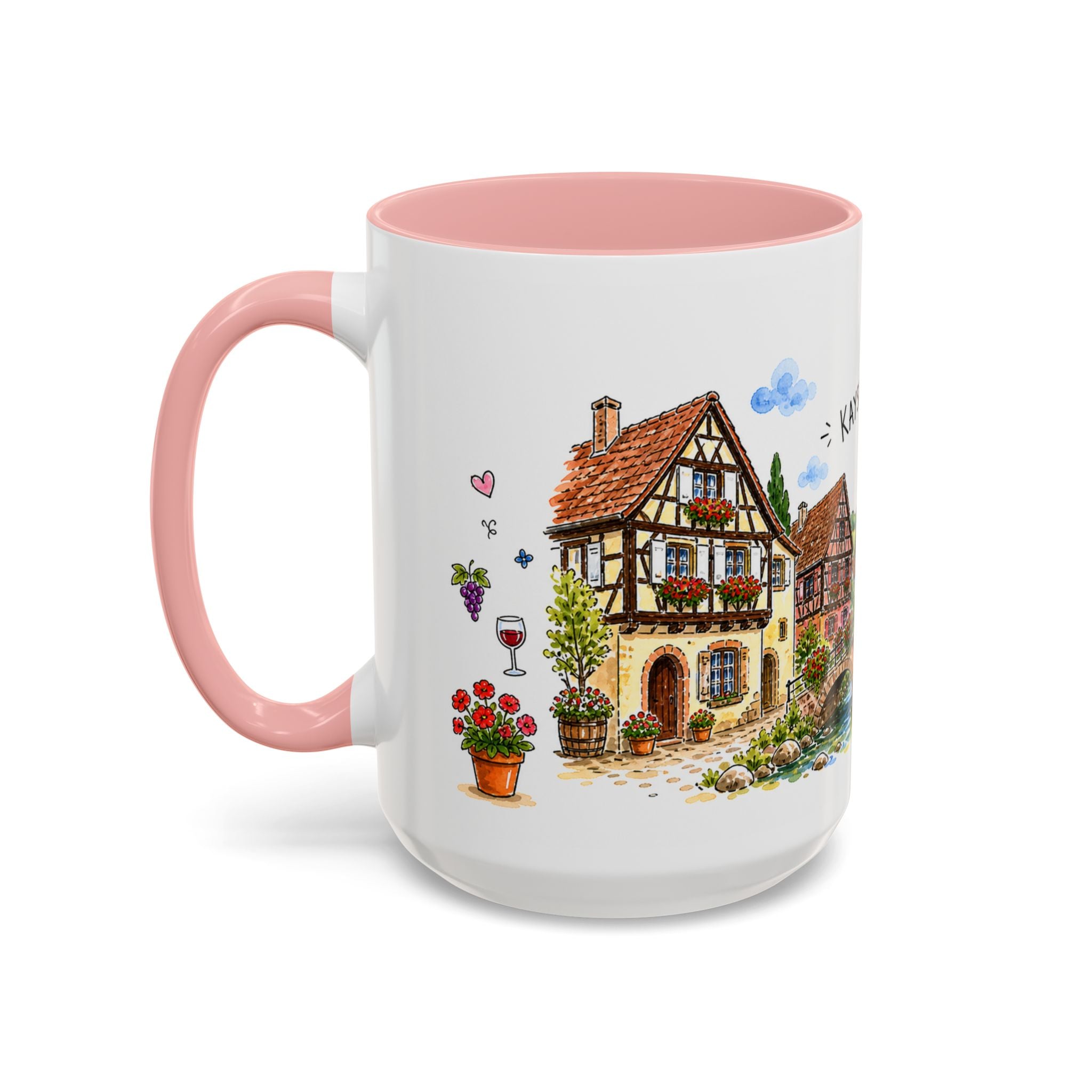 Kaysersberg Illustrated Travel Mug | France Souvenir Accent Coffee Mug | 11oz 15oz Ceramic Cup