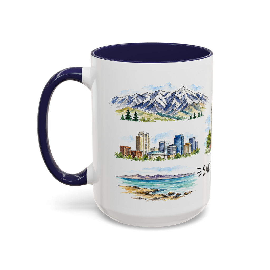Salt Lake City Illustrated Travel Mug | City Souvenir Accent Coffee Mug | 11oz 15oz Ceramic Cup